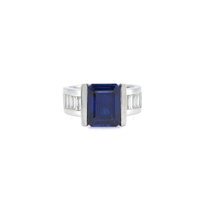 Lot 2268 - Platinum, Synthetic Sapphire and Diamond Ring