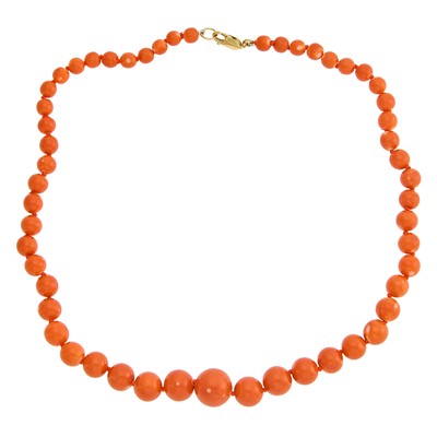 Lot 2202 - Coral Bead Necklace with Gold Clasp