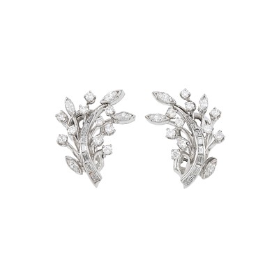 Lot 2101 - Pair of Platinum and Diamond Leaf Earclips