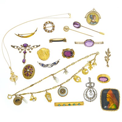 Lot 2078 - Group of Gold, Platinum, Silver, Enamel and Gem-Set Jewelry