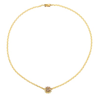Lot 2253 - Gold, Colored Diamond and Diamond Pendant-Necklace