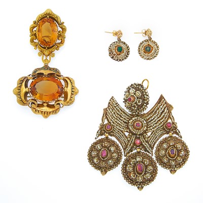 Lot 2062 - Group of Antique Gold, Citrine and Seed Pearl Jewelry