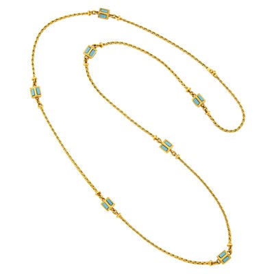 Lot 20 - Cartier Long Gold and Turquoise Chain Necklace