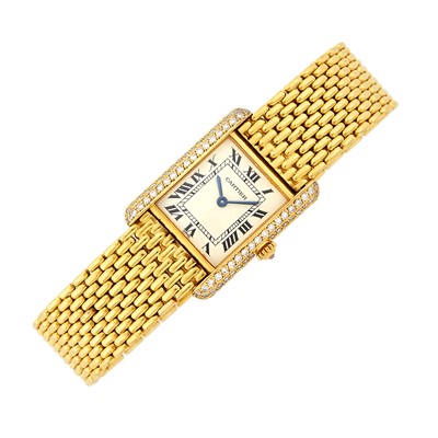 Lot 56 - Cartier Paris Gold and Diamond 'Tank Louis' Wristwatch