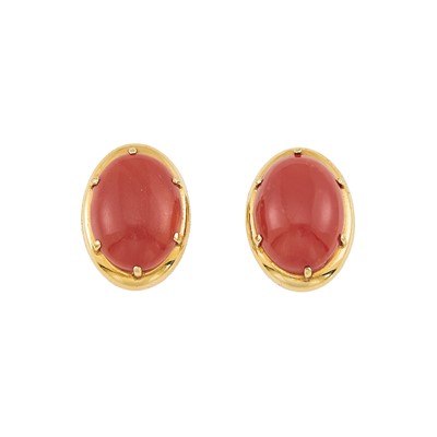 Lot 2051 - Pair of Gold and Coral Earrings