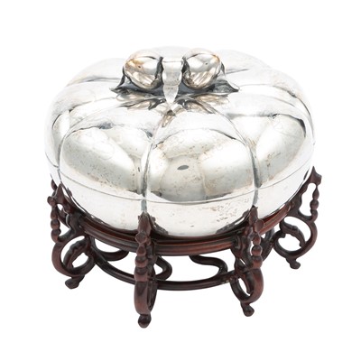 Lot 572 - A Chinese Silver Melon-Form Covered Sweetmeat Box