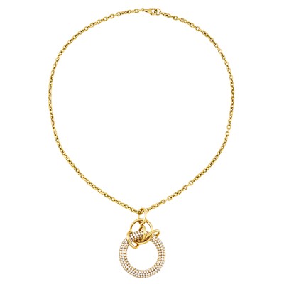Lot 2007 - Gold and Diamond Circle Pendant with Chain Necklace, Attributed to Spinelli Kilcollin