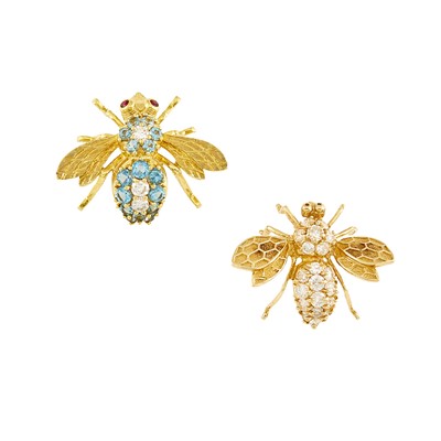 Lot 2150 - Gold and Diamond Bee Pin and Herbert Rosenthal Gold, Aquamarine and Diamond Bee Pin