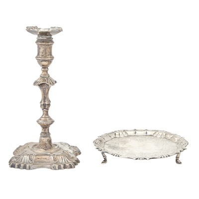 Lot 257 - George II Sterling Silver Candlestick and a George II Sterling Silver Waiter