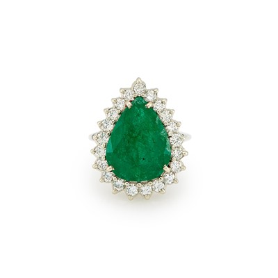Lot 2069 - White Gold, Emerald and Diamond Ring