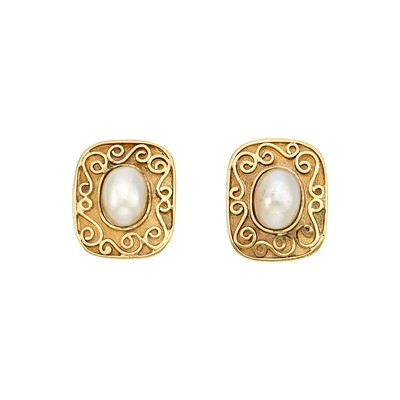 Lot 1037 - Pair of Gold and Mabé Pearl Earclips