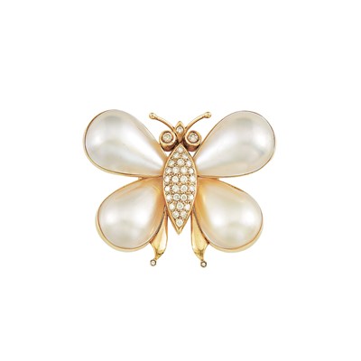 Lot 2208 - Gold, Mabé Pearl and Diamond Butterfly Brooch
