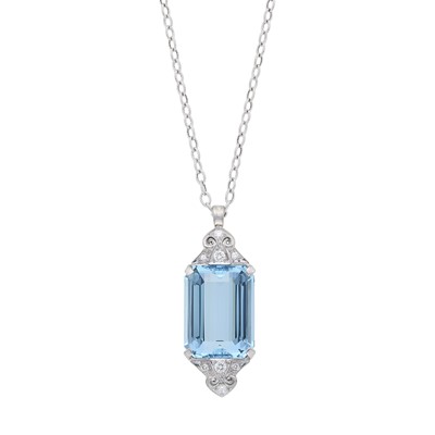 Lot 1044 - Shreve Crump & Low White Gold, Aquamarine and Diamond Pendant with Chain Necklace