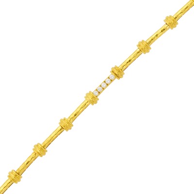 Lot 1118 - Henry Dunay Hammered Gold and Diamond Link Bracelet