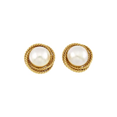 Lot 2214 - Pair of Gold and Mabé Pearl Earrings
