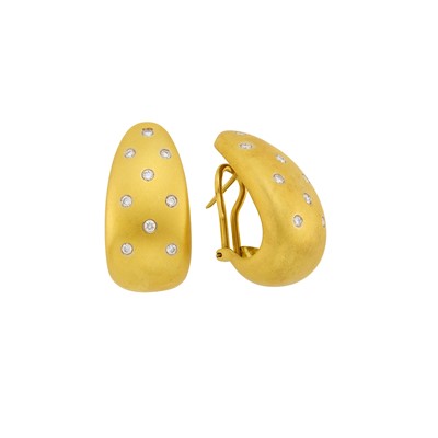 Lot 1183 - Pair of Gold and Diamond Half-Hoop Earrings
