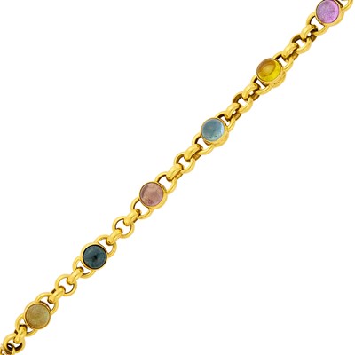 Lot 1109 - Gold and Cabochon Colored Stone Toggle Bracelet