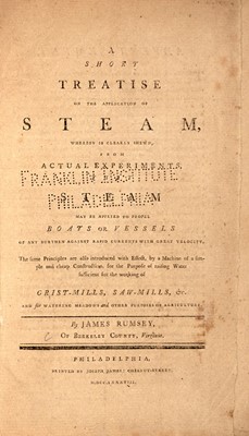 Lot 19 - Rumsey's 1788 Philadelphia treatise on steam power
