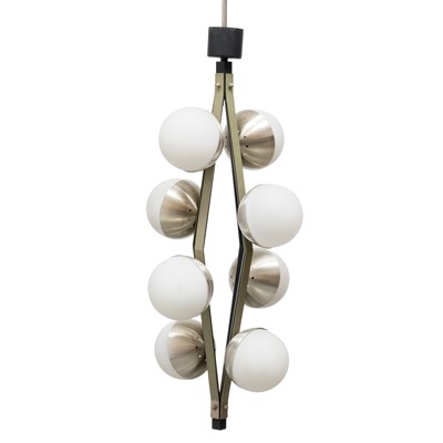 Lot 207 - Stilnovo Brushed Nickel and Black Patinated Metal Pendant Chandelier Fixture With Eight Globes