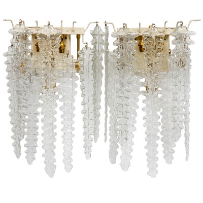 Lot 206 - Pair of Venini Murano Hand-Formed Glass and Painted Metal Five-Light Wall Sconces