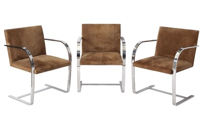 Lot 233 - Set of Six Mies van der Rohe Upholstered and Stainless Steel "Brno" Armchairs