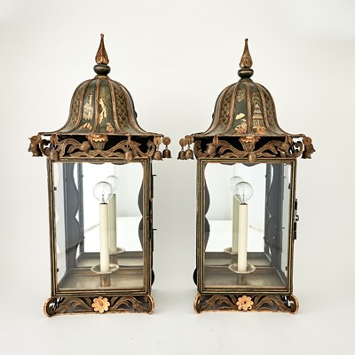 Lot 113 - Pair of Chinoiserie Decorated Painted Tole Wall Lanterns