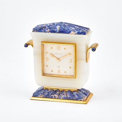 Lot 419 - Tiffany & Co. Art Deco Agate, Sodalite and Gilt Metal Clock