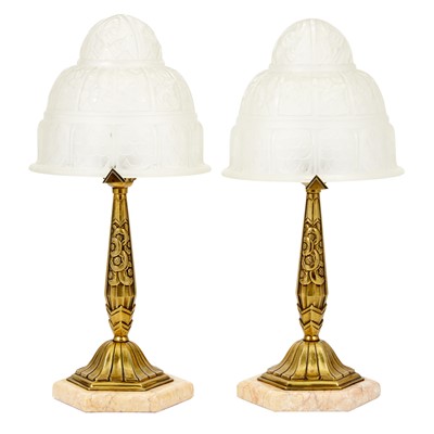 Lot 325 - Pair of Art Deco Brass Lamps