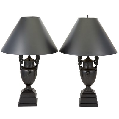 Lot 324 - Pair of Neoclassical Style Metal Urns Mounted as Lamps