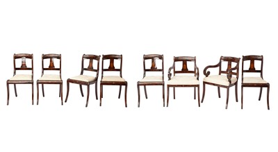 Lot 460 - Set of Eight North European Mahogany and Marquetry  Dining Chairs