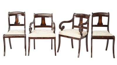 Lot 281 - Set of Eight North European Mahogany and Marquetry  Dining Chairs