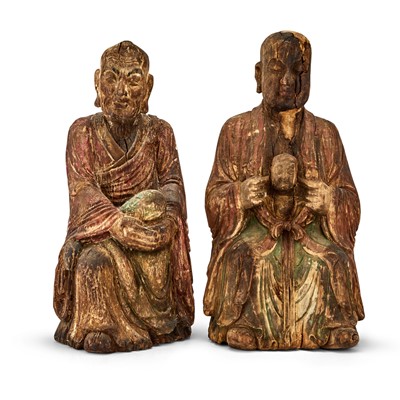Lot 187 - Two Chinese Polychromed Wood Luohan
