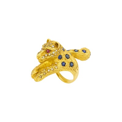Lot 93 - Gold, Sapphire and Diamond Leopard Ring