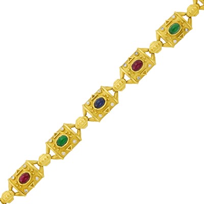 Lot 105 - Gold, Cabochon Colored Stone and Diamond Bracelet