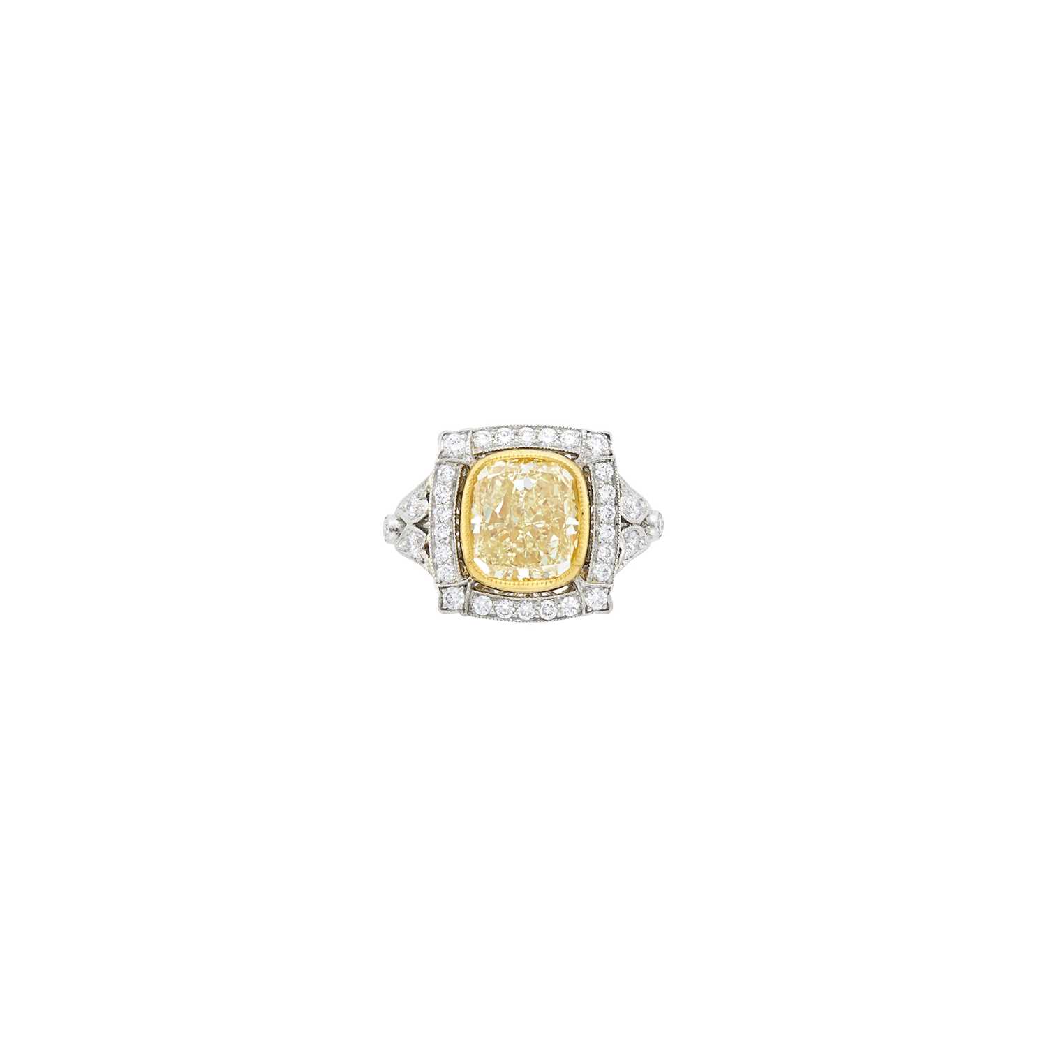 Lot 1148 - Sophia D. Platinum, Gold, Colored Diamond and Diamond Ring