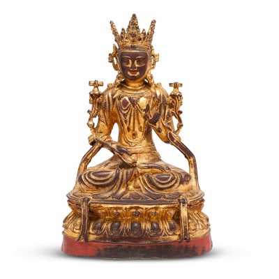 Lot 538 - A Chinese Gilt Lacquered Bronze Bodhisattva