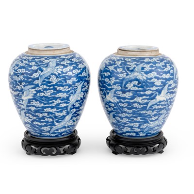 Lot 225 - A Pair of Chinese Blue and White Porcelain Jars and Covers