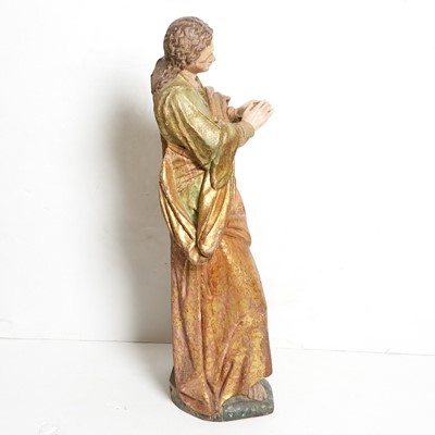 Lot 420 - Continental Polychrome Painted and Parcel-Gilt Wood Figure of a Male Saint