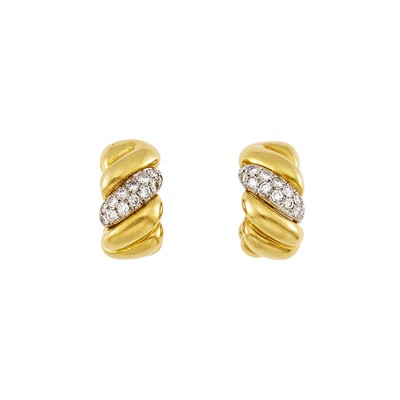 Lot 2134 - Two-Color Gold Pair of Gold and Diamond Earclips