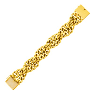 Lot 1098 - Braided Double Strand Gold Curb Link Bracelet