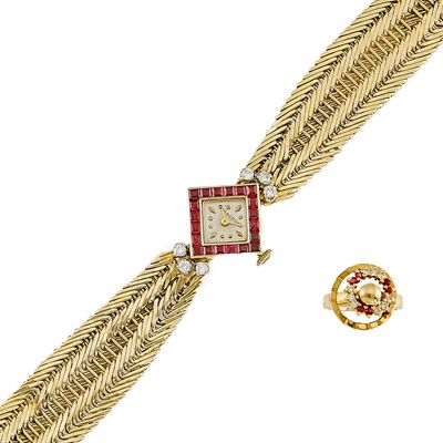Lot 2121 - Gold, Ruby and Diamond Wristwatch and 'Spinning' Ring