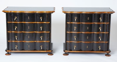 Lot 403 - Pair of Black Painted "Dorothy Draper" Style Chest of Drawers
