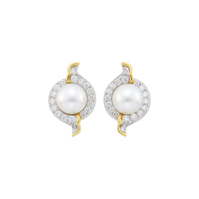 Lot 16 - Angela Cummings, Assael Pair of Gold, Platinum, South Sea Cultured Pearl and Diamond Earclips