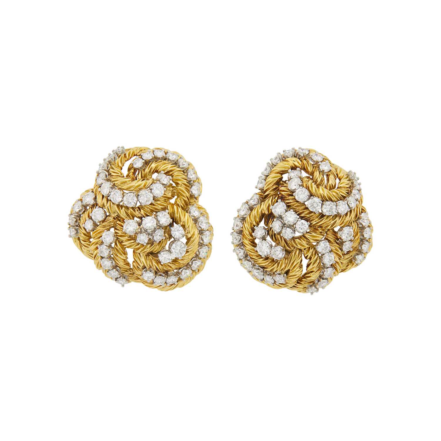 Lot 1199 - Pair of Gold, Platinum and Diamond Earclips, France