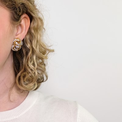 Lot 1199 - Pair of Gold, Platinum and Diamond Earclips, France
