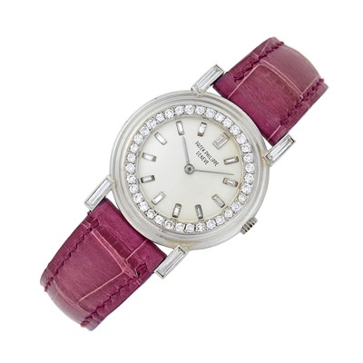 Lot 142 - Patek Philippe Platinum and Diamond Wristwatch
