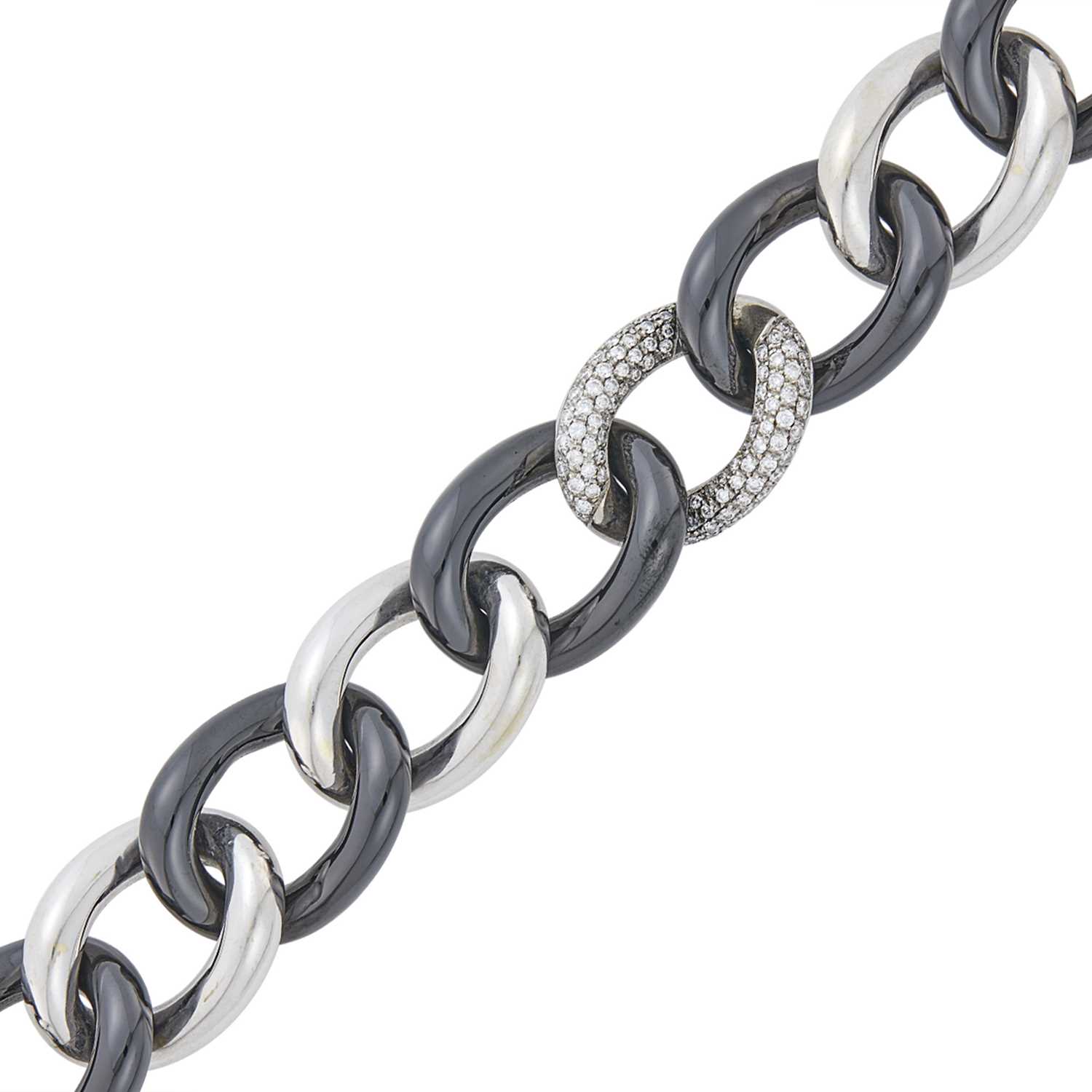 Lot 68 - White Gold, Diamond and Hematite Oval Link Bracelet