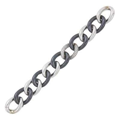 Lot 68 - White Gold, Diamond and Hematite Oval Link Bracelet