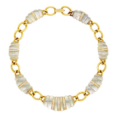 Lot 59 - Gold, Carved Rock Crystal and Diamond Necklace