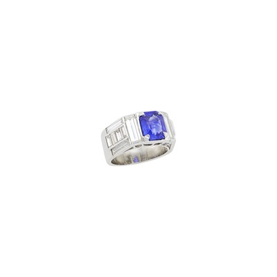 Lot 289 - Platinum, Kashmir Sapphire and Diamond Ring, France